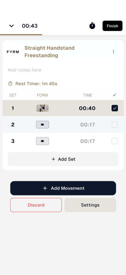 Recording a set inside the app