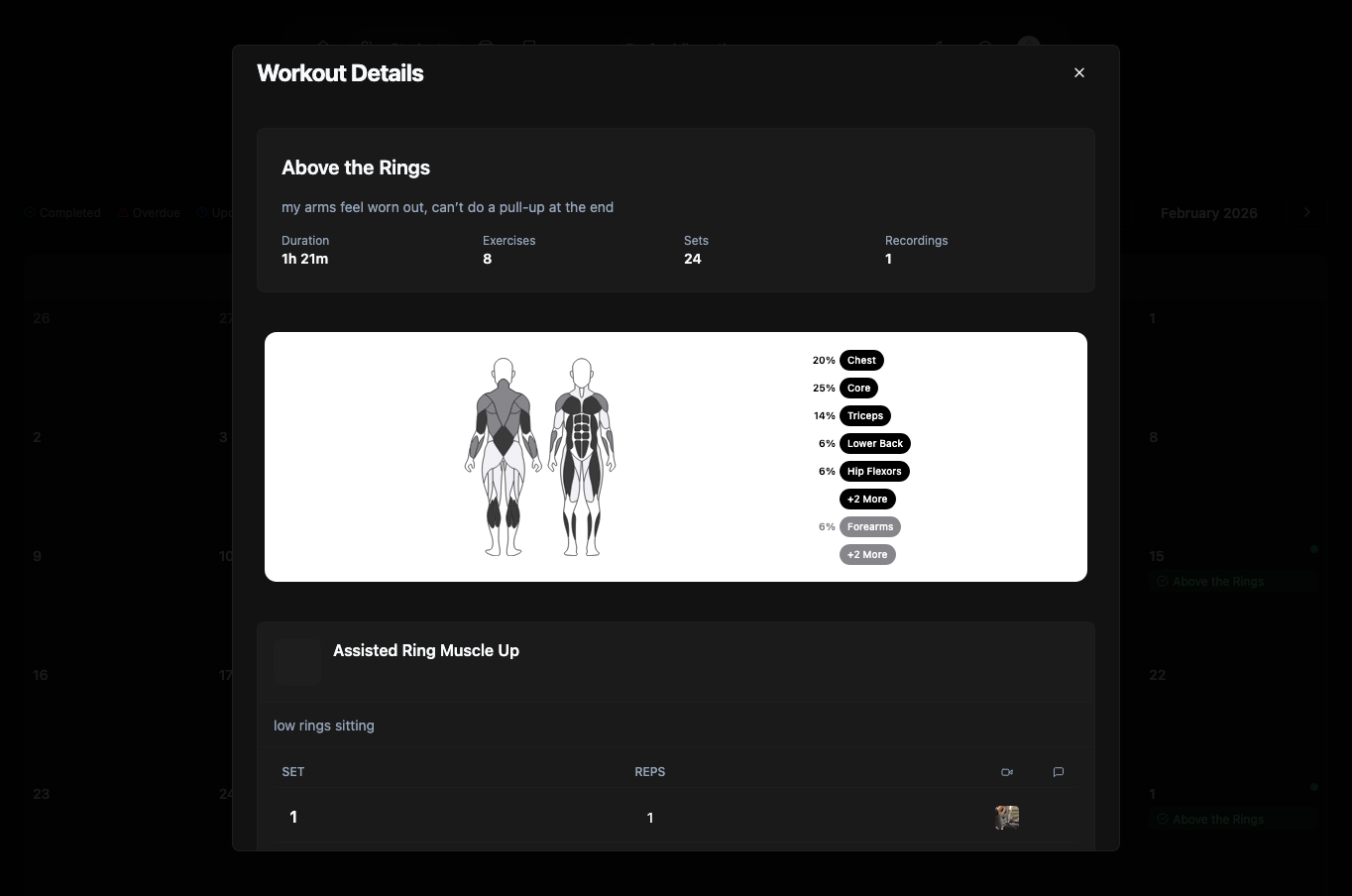 Completed workout summary